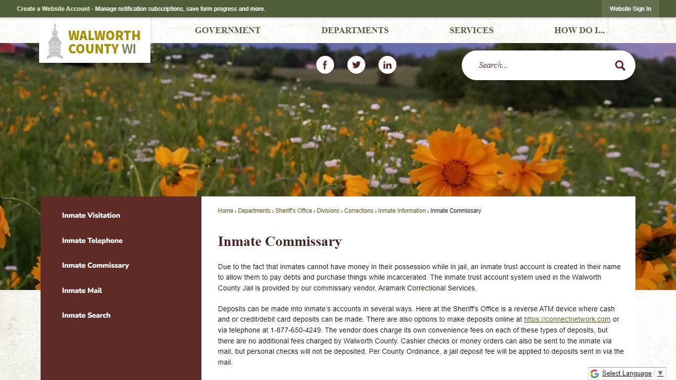 Inmate Commissary | Walworth County, WI