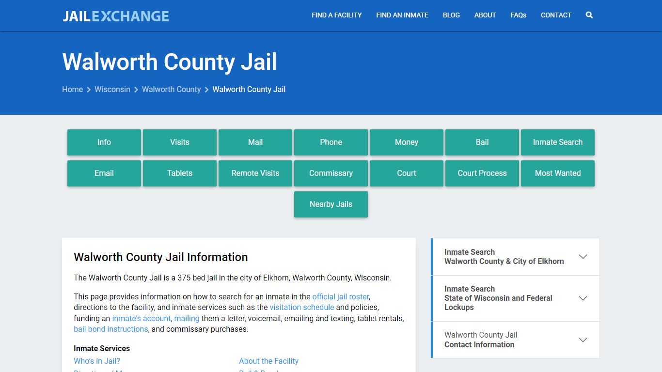 Walworth County Jail, WI Inmate Search, Information