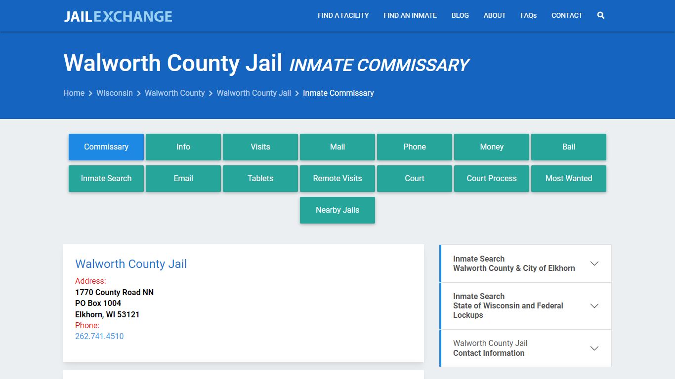 Inmate Commissary, Care Packs - Walworth County Jail, WI - Jail Exchange
