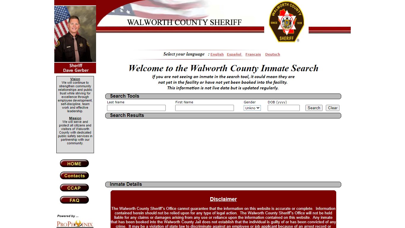 Walworth Inmate Locator Website